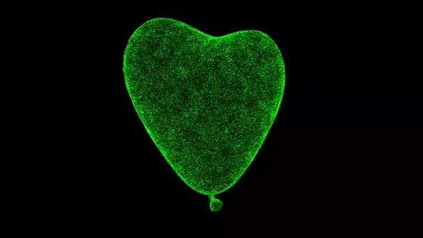 3D气球的心脏在黑色Bg上旋转 物体溶解闪烁的粒子 节日的概念 3D动画60 Fps — 图库视频影像