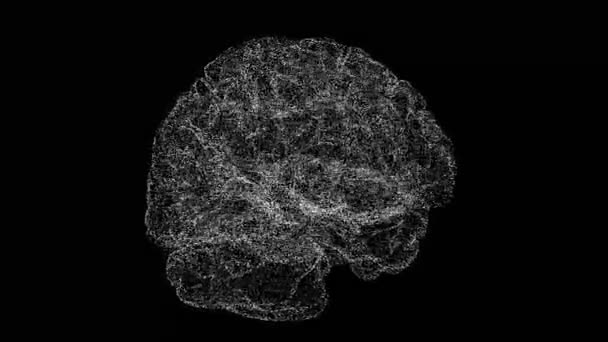 Τρισδιάστατος Εγκέφαλος Περιστρέφεται Μαύρο Αντικείμενο Διαλυμένο Τρεμοπαίζει Σωματίδια Επιστημονική Ιατρική — Αρχείο Βίντεο