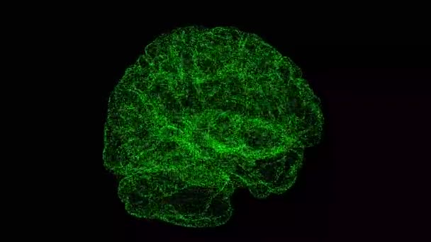 3D大脑以黑色Bg旋转 物体溶解闪烁的粒子 科学医学概念 3D动画60 Fps — 图库视频影像