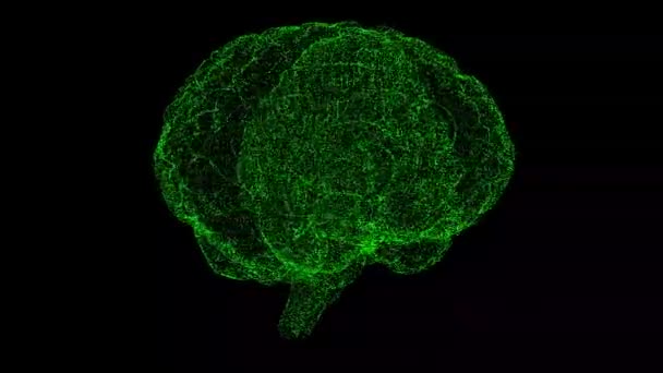 Cerebro Gira Negro Objeto Disuelto Partículas Parpadeantes Concepto Médico Científico — Vídeo de stock