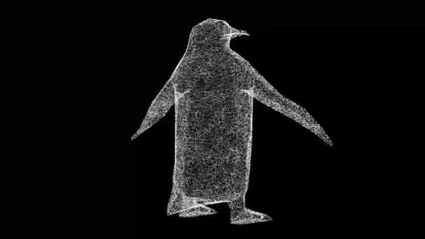 Βασιλιάς Πιγκουίνος Περιστρέφεται Μαύρο Φόντο Αντικείμενο Φτιαγμένο Από Αστραφτερά Σωματίδια — Αρχείο Βίντεο