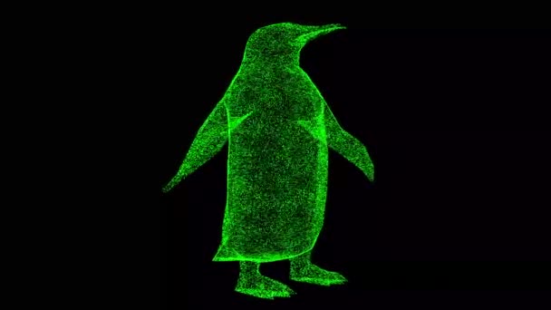Pinguim Rei Gira Sobre Fundo Preto Objeto Feito Partículas Cintilantes — Vídeo de Stock