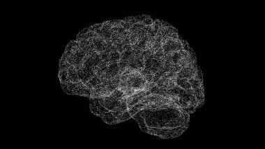 Siyah bg üzerinde 3 boyutlu beyin. Nesne titreşen parçacıkları eritti. Bilimsel tıbbi konsept. Başlık, metin, sunum için. 3d canlandırma