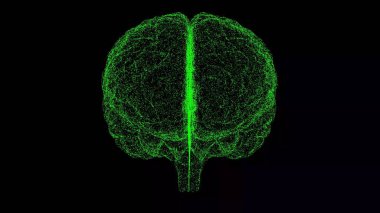 Siyah bg üzerinde 3 boyutlu beyin. Nesne titreşen parçacıkları eritti. Bilimsel tıbbi konsept. Başlık, metin, sunum için. 3d canlandırma