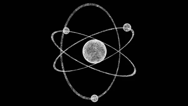 三维原子模型 原子核和电子在黑色Bg上 物体溶解闪烁的粒子 科学概念 3D动画 — 图库照片