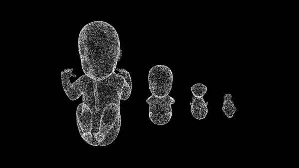 黒人のバッグに3D人体胚 ヒト胚の発生 物体はちらつき粒子を溶解した 科学医学の概念 タイトル テキスト プレゼンテーションのために 3Dアニメーション — ストック写真