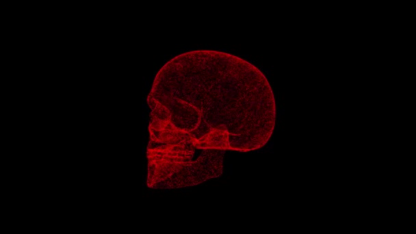3D人头在黑色背景下旋转 物体溶解红色闪烁粒子60 Fps 科学概念 摘要标题 全息屏幕保护程序 3D动画 — 图库视频影像