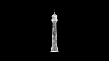 Peri masalı kulesi 3 boyutlu tel çerçeve hologramı hareket halinde. 3 Boyutlu Güzel Hazırlama.