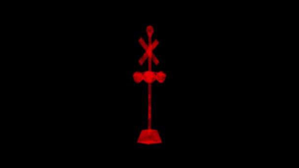 Дорожній Знак Обертається Чорному Тлі Єкт Розчинив Червоні Мерехтливі Частинки — стокове відео