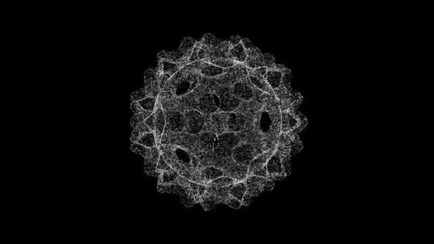 带有尖尖的三维球体在黑色背景上旋转 物体溶解了60 Fps的白色闪烁粒子 科学概念 摘要标题 全息屏幕保护程序 3D动画 — 图库视频影像