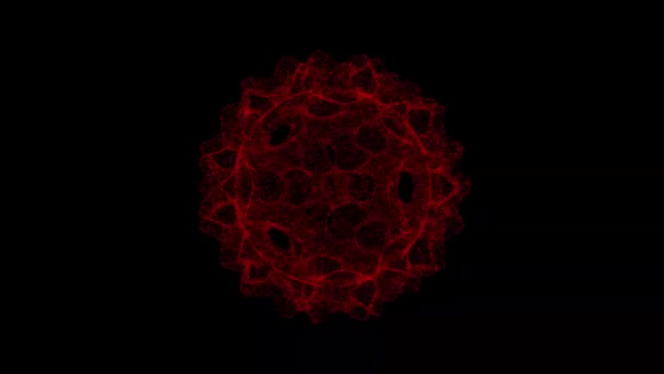 スパイクのある3D球は黒の背景で回転します 物体は赤いちらつき粒子を溶解しました60 Fps 科学の概念 タイトル 発表用のアブストラクトBg ホログラフィック スクリーンセーバー 3Dアニメーション — ストック動画