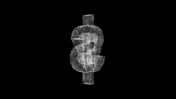 Dólar Símbolo Gira Sobre Fundo Preto Holograma Movimento Objeto Partículas — Vídeo de Stock