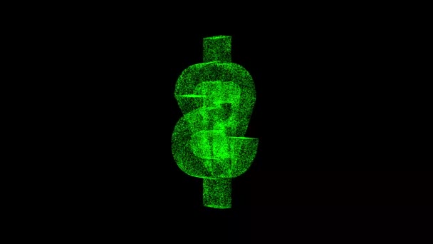 Símbolo Dólar Gira Sobre Fundo Preto Holograma Movimento Objeto Dissolvido — Vídeo de Stock