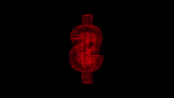Symbol Dolaru Otáčí Černém Pozadí Hologram Pohybu Objekt Rozpuštěné Červené — Stock video