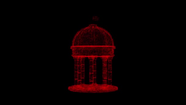 东方花园Gazebo 3D在黑色背景下旋转 全息图在运动 物体溶解红色闪烁粒子60 Fps 漂亮的3D渲染 — 图库视频影像