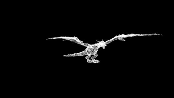 Dragon Rotates Black Background Object Made Shimmering Particles Fabulous Fantasy — Stock Video