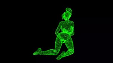 Seksi poz veren üç boyutlu çıplak kız siyah bg üzerinde dönüyor. Aşk ve zevk kavramı. Çıplak, genç, zarif bir insan figürü. Oturan şehvetli erotik baştan çıkarıcı güzel kadın, romantik konsept. 3D animasyon 60 FPS