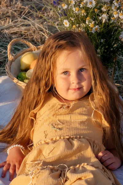 Portrét Roztomilé Dívky Ležící Vlasy Volně Rozpuštěnými Slunci Letní Nymfa — Stock fotografie