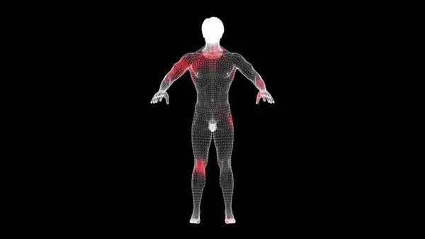 人間の体を通して温度と痛みの広がり 裸の男の3Dボディをスキャンします 体内のウイルスの視覚的なデモンストレーション 科学医学の概念 3Dアニメーション — ストック写真