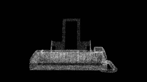 ブラックを背景に3Dオフィスファックス 光る粒子でできた物体 オフィスの機械設備の概念 現代のビジネス技術 タイトル テキスト プレゼンテーションのために 3Dアニメーション — ストック写真