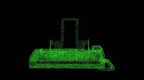 3D办公室传真黑色背景 用闪光的粒子制成的物体 办公室机械和设备的概念 现代商业技术 3D动画 — 图库照片