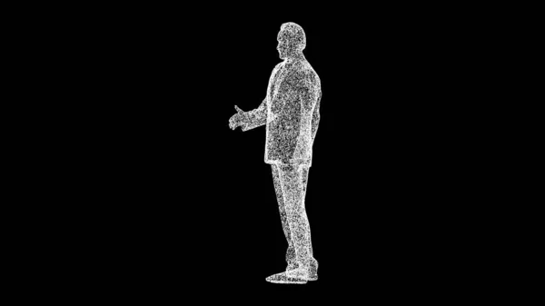 黒を背景に手を伸ばしているビジネスマンの3Dフィギュア 男は握手をする ビジネスコンセプト タイトル テキスト プレゼンテーションのために 3Dアニメーション — ストック写真