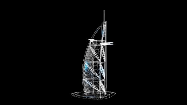 Burj Arab Escaneado Negro Horizonte Dubai Concepto Arquitectónico Turístico Por — Vídeos de Stock