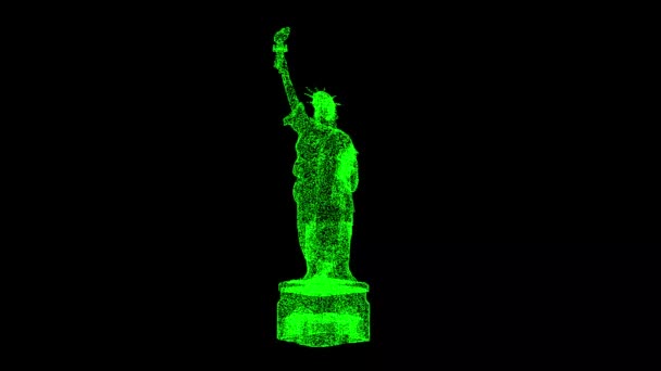 自由の女神像は黒い袋で回転する 建築と観光の概念 タイトル テキスト プレゼンテーションのために 粒子を粉砕する 3Dアニメーション60 Fps — ストック動画