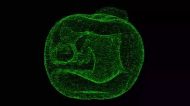 Üç boyutlu Cadılar Bayramı korkunç balkabağı siyah bg üzerinde dönüyor. Cadılar Bayramı Jack O Lantern balkabağı. Cadılar Bayramı konsepti Başlık, metin, sunum için. Parıldayan parçacıklar. 3D animasyon 60 FPS