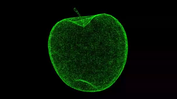 Appleは黒のバッグを回転させます 健康食品の概念 食品市場 野菜や果物の販売 タイトル テキスト プレゼンテーションのために 光る粒子でできた物体 3Dアニメーション60 Fps — ストック動画