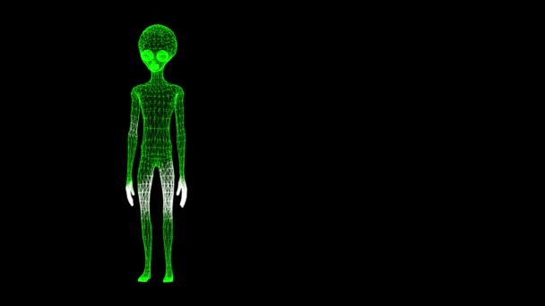 ブラックバッグの上にコピースペースを持つ3Dグリーンマン 地球外生命体 Ufoの概念 タイトル テキスト プレゼンテーションのために エイリアンスキャン 3Dアニメーション60 Fps — ストック動画