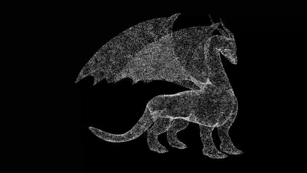 3Dメルヘンドラゴンは黒の背景で回転します 伝統的な東洋のドラゴン 素晴らしいファンタジーのコンセプト タイトル テキスト プレゼンテーションのために 粒子を粉砕する 3Dアニメーション60 Fps — ストック動画