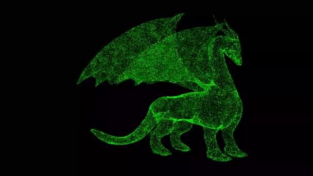 3D童话龙在黑色背景下旋转 传统东方龙 一个不可思议的幻想概念 发光的粒子 3D动画60 Fps — 图库视频影像
