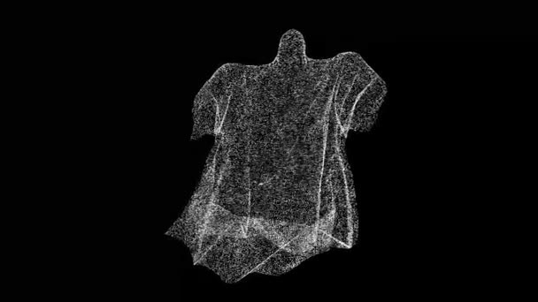 3D鬼魂在黑色方块上旋转 恐怖的鬼魂 有礼貌的人万圣节10月 一个不可思议的幻想概念 发光的粒子 3D动画60 Fps — 图库视频影像