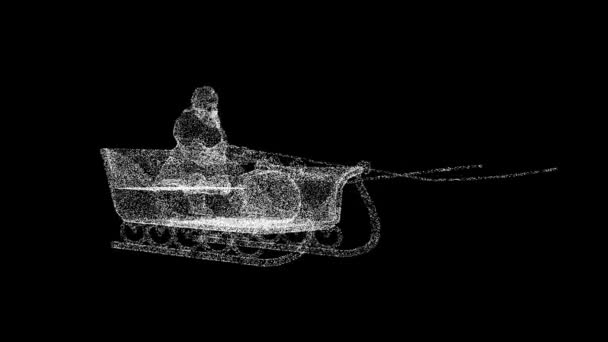 三维圣诞老人在雪橇上旋转的黑色Bg 圣诞快乐 节日快乐 圣诞节和新年的概念 冬天的传统标题 商业广告背景 3D动画60 Fps — 图库视频影像