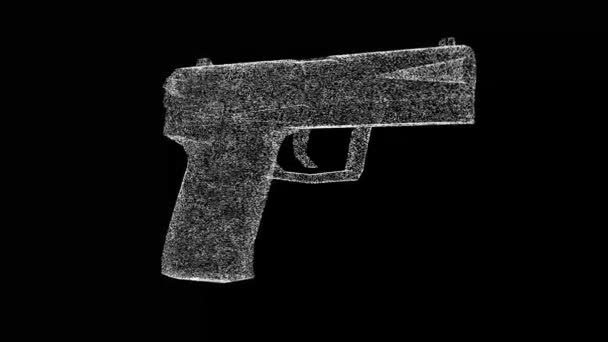 3Dガンは黒い背景に回転する 戦争兵器コンセプト 兵器の保管 販売について タイトル テキスト プレゼンテーション ビジネス広告の背景 3Dアニメーション Fps — ストック動画