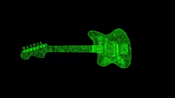 3DエレクトロニックギターはブラックBgで回転します 音楽楽器のコンセプト ギターを弾くことを学ぶ ロックコンサート タイトル テキスト プレゼンテーション ビジネス広告の背景 3Dアニメーション Fps — ストック動画