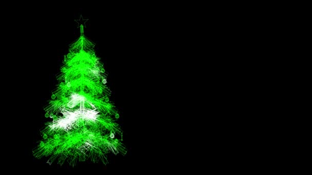 3DクリスマスツリーはブラックBgに輝きます メリークリスマスコンセプト クリスマスや新年の背景のための冬のテーマ クリスマスモーション タイトル テキスト プレゼンテーション 光る粒子 3Dアニメーション Fps — ストック動画