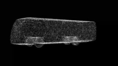 3D otobüs siyah bg üzerinde dönüyor. Otobüs yolculuğu konsepti. Seyahat ve turizm konsepti. Yolculuk ve araçla yolculuk. Başlık, metin, sunum için. İş için reklam arkaplanı. 3D animasyon 60 FPS