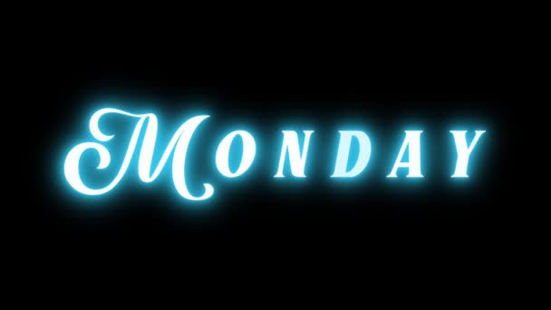 Poniedziałek Neon Tekst Podpis Czarne Tło Niebieski Neon Tygodniami Tygodniowe — Wideo stockowe