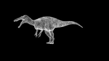 Üç boyutlu dinozor siyah arka planda döner. Tarih öncesi dinozorlar. Jurasik dönem, Mezozoik dönem. Doğa Tarihi Müzesi. Tarih öncesi dönem. Başlık, metin, sunum için. 3D animasyon 60 FPS