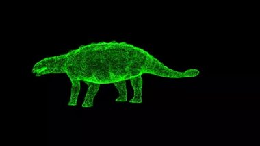 Üç boyutlu dinozor siyah arka planda döner. Tarih öncesi dinozorlar. Jurasik dönem, Mezozoik dönem. Doğa Tarihi Müzesi. Tarih öncesi dönem. Başlık, metin, sunum için. 3D animasyon 60 FPS