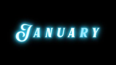 Ocak Neon Yazı İşareti Siyah Arkaplanda. Mavi yazıt. Mevsim için Ocak metni. Ocak havası. Başlık, metin, sunum için. İş banyosu. 3D animasyon 60 FPS