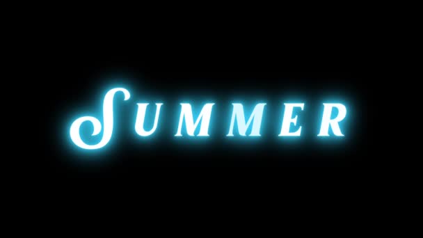 Summer Neon Κείμενο Σημάδι Μαύρο Φόντο Μπλε Επιγραφή Καλοκαιρινή Κάρτα — Αρχείο Βίντεο