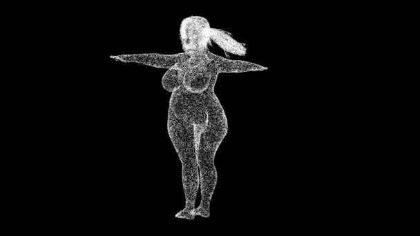 3D脂肪の女性は黒いBgで回転します 不健康なライフスタイル ダイエット 体脂肪 太りすぎ ヘルスケアとボディーシェイプのコンセプト 健康問題 タイトル テキスト プレゼンテーション — ストック動画