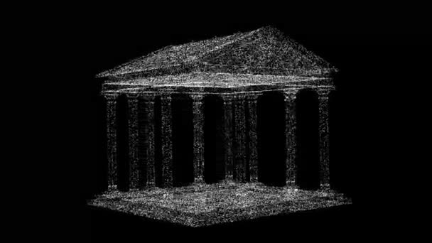 3Dアンティークパビリオンはブラックバックで回転します 歴史建築コンセプト 広告の背景 タイトル テキスト プレゼンテーション オブジェクトはフリッカー粒子を溶解した 3Dアニメーション Fps — ストック動画