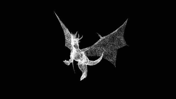 3D童话龙在黑色背景下旋转 传统东方龙 一个不可思议的幻想概念 发光的粒子 3D动画60 Fps — 图库视频影像