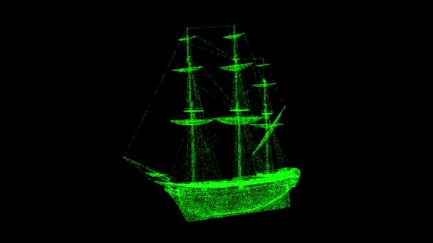 3D大篷车的船在黑色的Bg上旋转 历史海事概念 商业广告背景 3D动画60 Fps — 图库视频影像