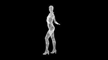 3D dans eden kadın siyah bg üzerinde dönüyor. Spor Konsepti. Sağlıklı bir yaşam tarzı. İş için reklam arkaplanı. Başlık, metin, sunum için. 3D animasyon 60 FPS