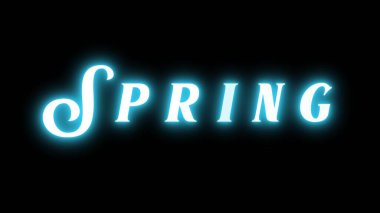 Siyah Arkaplanda Bahar Neon Metin Tabelası. Mavi yazıt. Sezon için bahar mesajı. Bahar havası. İlkbahar. Başlık, metin, sunum için. İş banyosu. 3d canlandırma 